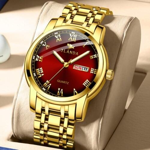 JLANDA Mens Quartz Calendar Watches Stainless Band Wrist Watches For Male Business Design Waterproof Simple Luminous Clock
