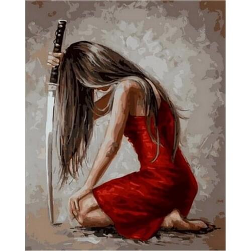 Frameless diy paintings by numbers paint by number for home decor PBN for living room 4050cm Female warrior