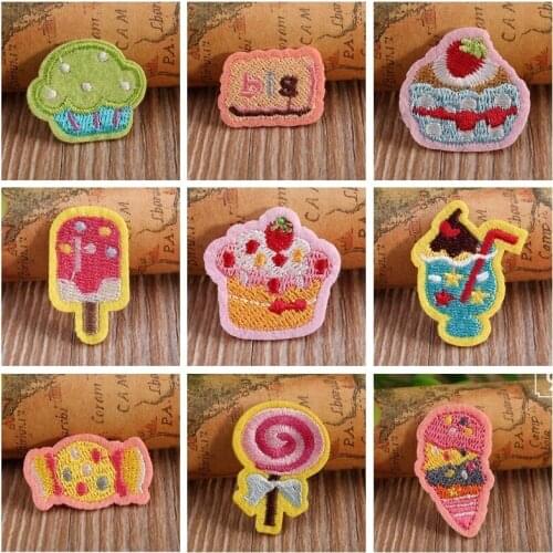 New food Cake Lollipop Ice cream Fruit Embroidery Patches for Clothing Iron on Kids Clothes Appliques Badge Stripes Sticker