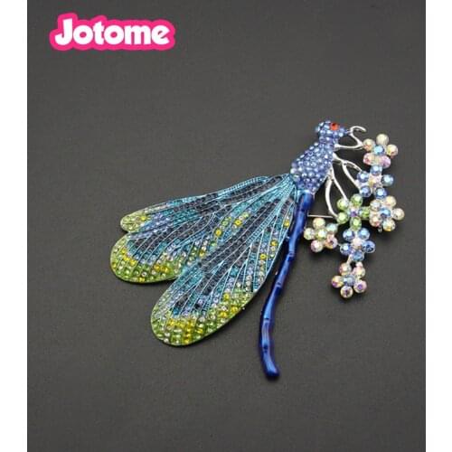 Wholesales silver Metal blue rhinestone dragonfly Safety Pin brooch charity