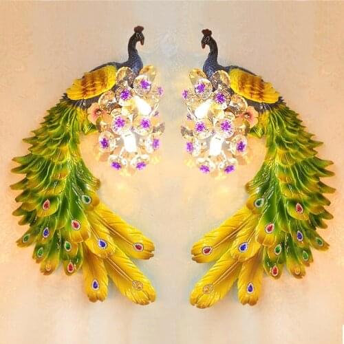 Peacock wall lamp crystal lamp living room background wall light modern bedroom bedside lamp hotel hall KTV aisle wall lights