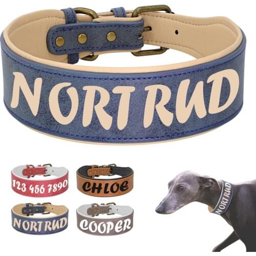 Personalized Dog Collar Wide Leather Pet Collar Customized Dogs Name Phone No Collars for Medium Large Dogs