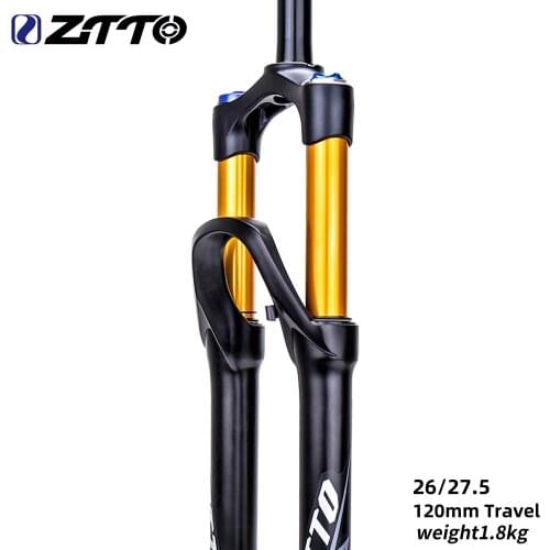 ZTTO MTB 120mm Travel Air Suspension Fork 26 27.5 29 Inch QR Quick Release Straight Tube 1 1/8" For Mountain Bike Gold Color