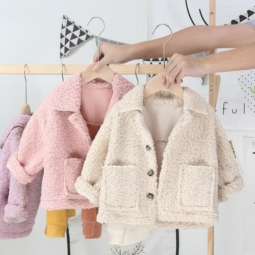 Girls Casual Winter Warm Jacket 2021 Baby Woolen Cashmere Mid-length Coat Childrens Loose Fur Overcoat