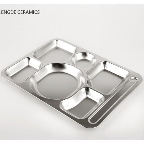Direct selling new stainless steel fast food grid plate rectangular home kindergarten canteen multi-plate plate seven tableware