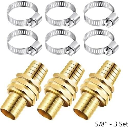 3Pcs 5/8 Inch Garden Hose Repair Male Female Joint Connectors with 6 Clamps