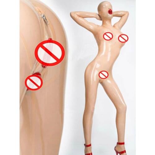 Sexy Latex Full Cover Bodysuit Catsuit with Back Zippers with Mouth Gags and Anal Condom Vagina Cover Fetish for Women Custom
