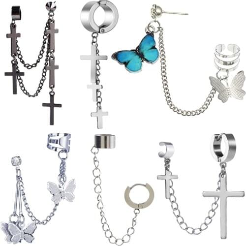 1 Piece Stainless Steel Painless Butterfly Ear Clip Earrings for Men/Women Punk Black Non Piercing Fake Earrings Jewelry Gifts