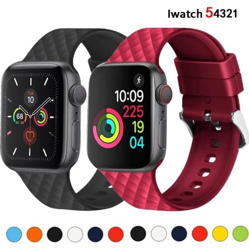 Silicone Strap for Apple watch 6 se band 38mm 42mm iwatch bands 40mm 44mm Rhombic pattern belt bracelet iwatch 6 5 4 3 2 1series