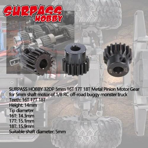 SURPASSHOBBY 32DP 5mm 13T 14T 15T/16T 17T 18T/19T 20T 21T Metal Pinion Motor Gear for 1/10 1/8 RC Buggy Car Monster Truck