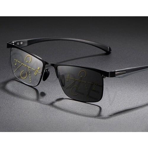 Ultra Light Photochromic Reading Glasses Men Progressive Multifocal Presbyopia Anti-blue Light Metal Full Frame Black 1.50 2.5