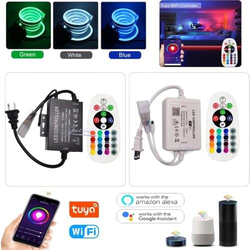 AC110V-220V Tuya WiFi APP LED controller with 24key IR remote For 5050 110V 220V RGB LED Strip Neon Light EU US plug