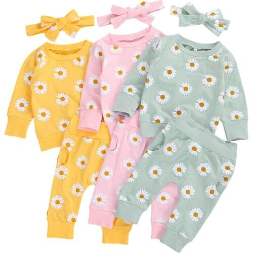 Newborn Infant Baby Girl Clothes Set Daisy Print Long Sleeve Sweatshirts Tops Pants Outfits 2pcs Outfits Tracksuits for 0-18M