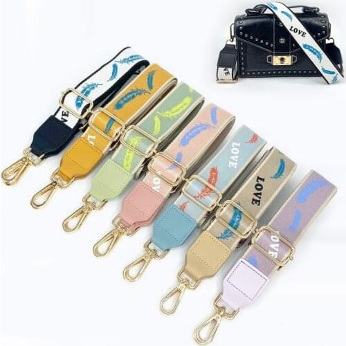 All-match Fashion Feather Pattern Bag Strap 3.8cm Wide DIY Single Shoulder Bag Belt Cotton Ribbon Handle 75~135cm Adjustable