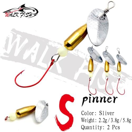 WALK FISH 2Pcs 2.2g 3.8g 5.8g Spinner Bait Rotation Spoon Sequins Fishing Lures Artificial Bait Metal Single Hooks Pike Fishing