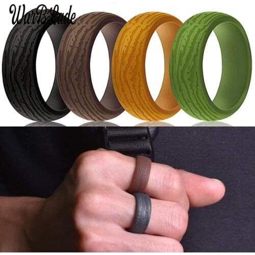 WarBLade 8.7mm Men Bark pattern Silicone Rings Hypoallergenic Flexible Sports Silicone Finger Rings For Men Wedding Rubber Bands