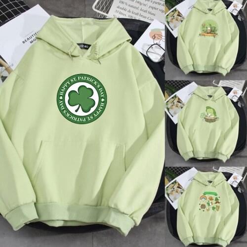 Small Fresh Hooded Hoodie Female Cotton Warm New Kpop Casual Unisex Streetwear Women St. Patricks Day Green Hoody Sweatshirts