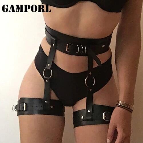 GAMPORL Leather Garters Belt Harness Bondage Body Garter Belt Suspender Women Sexy Body Harness Gothic Garters Strap BDSM Female