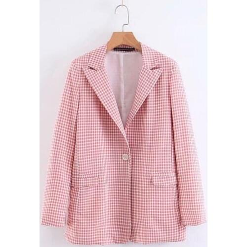 2020 New Arrival Blazer Women Autumn Winter Runway Designer Plaid Checked Pink High Quality Long Sleeve Fashion Jacket Coat