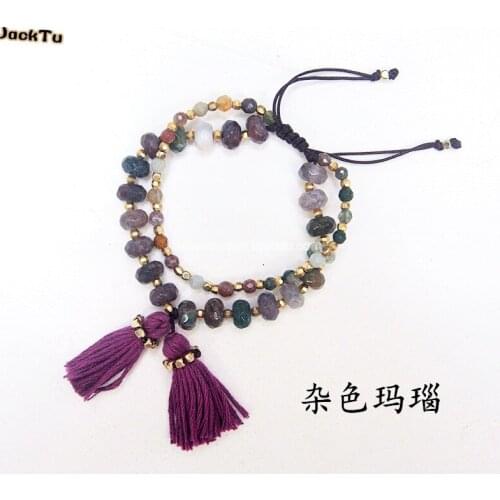 Green beads mix brown nylon woven bracelet for woman