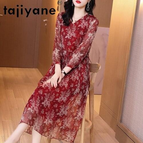 Silk Genuine 100% Dresses for Women Long Dress Floral Elegant Womens Clothing Real Silk Woman Dresses Robe Femme TN2621