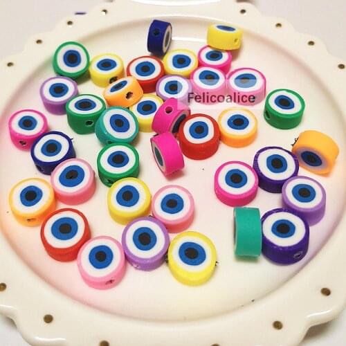 100pcs Mixed Colors Evil Eye Round Shape Polymer Clay Beads For Jewelry Making DIY Handmade Accessories 10mm