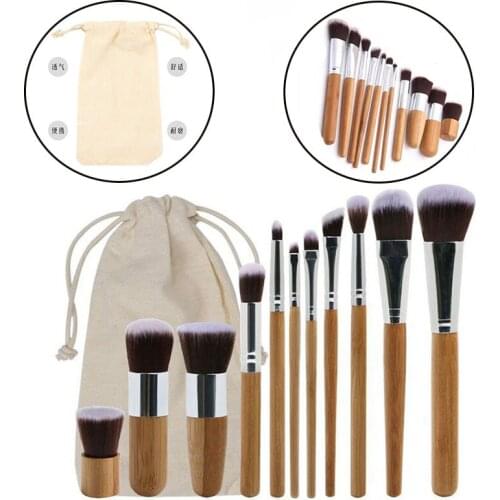 11 bamboo handle makeup brush wood color makeup brush bag packaging multi-functional makeup brush tools