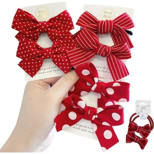 2Pcs/set Girls Red Butterfly Knot Hair Rope Love Wave Spot Hair Circle Girl Double Horsetail Head Rope Fashion Hair Accessories