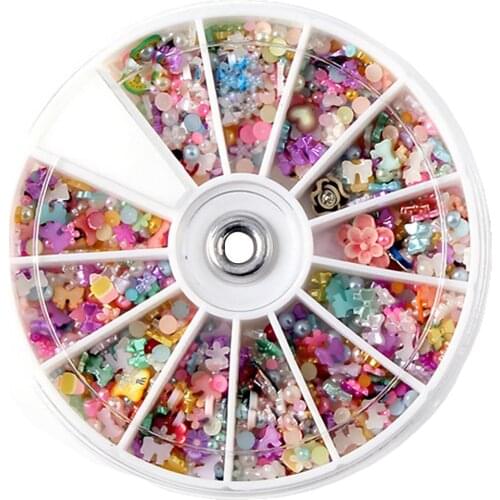 HOT Sale 200 Pcs Mixed Flowers Bowknot Nail Art Tips Glitters Slice Decoration Manicure