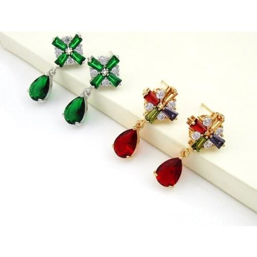 2021 New Japanese And Korean Personality Color Zircon Cross Earrings Female Temperament Wild Drop Long Earrings