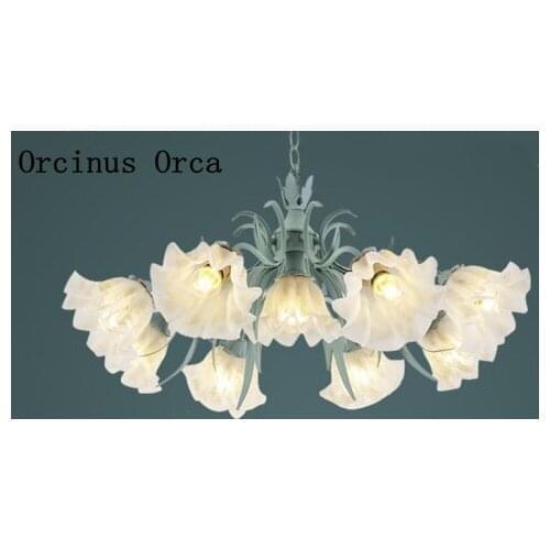 American Rural blue flower and grass chandelier living room dining room bedroom retro creative led Glass Flower Chandelier
