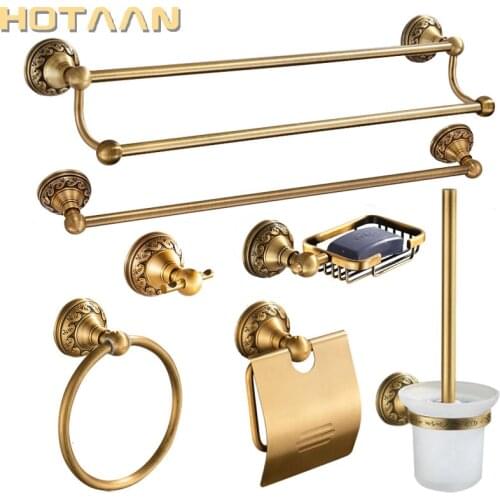 Free shipping Antique Brass Aluminium Bathroom Accessories Set,Robe hook,Paper Holder,Towel Bar,Soap Basket,Bathroom Fitting