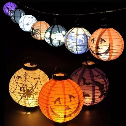LED Illuminated Paper Lantern With Lights Halloween Pumpkin Skull Horror Lantern Hanging Lamp for Home Garden Halloween Decor