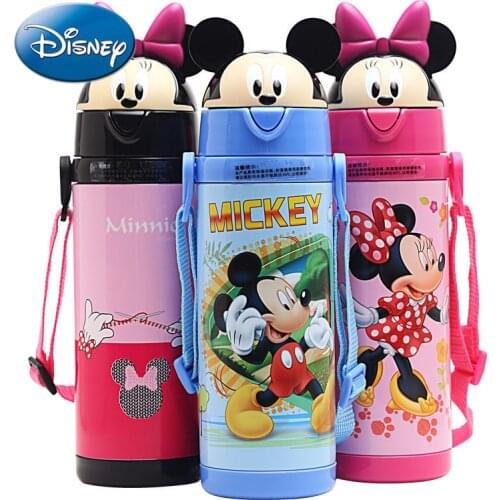 Disney Mickey Mouse Childrens Insulated Water Cup with Straw Student Cartoon Water Cup Stainless Steel Water Bottle