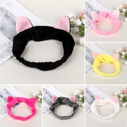 Cute Cat Ears Elastic Soft Headband for washing Multicolor Makeup Tool Face Cleaing Hairband For Women Girls Wash Shower Cap