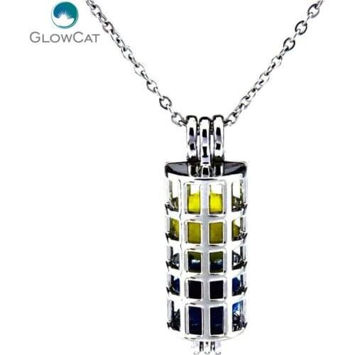 K193 1PC 35mm Tube Cylinder Locket Pendant Necklace Pearl Cage Steel Chain Aroma Essential Oil Diffuser Jewelry