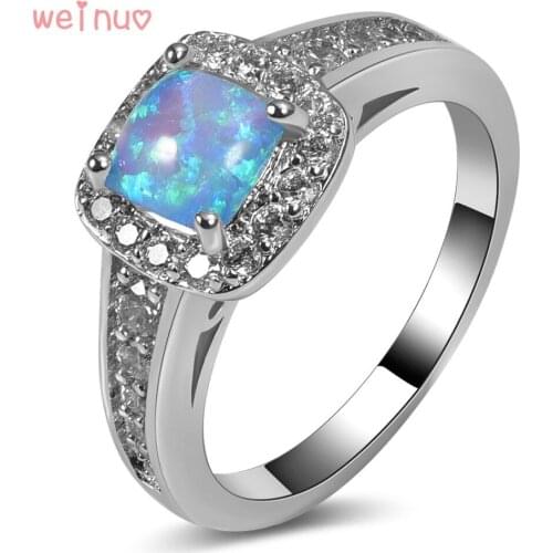 Blue Opal White Crystal Ring 925 Sterling Silver Top Quality Fancy Jewelry Wedding Ring Size 5 6 7 8 9 10 11 A220