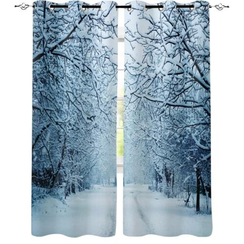 Forest Birch Trees Snow Curtains For Living Room Modern Window Curtains For Bedroom Curtains Drapes Blinds