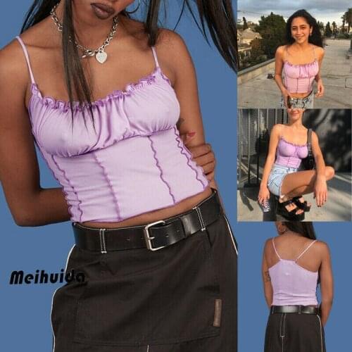 Hot Sell Summer Women Purple Vest Fashion Sleeveless Strapless Solid Ruffles Crop Tops Pullovers Ladies Tanks Women Camisole
