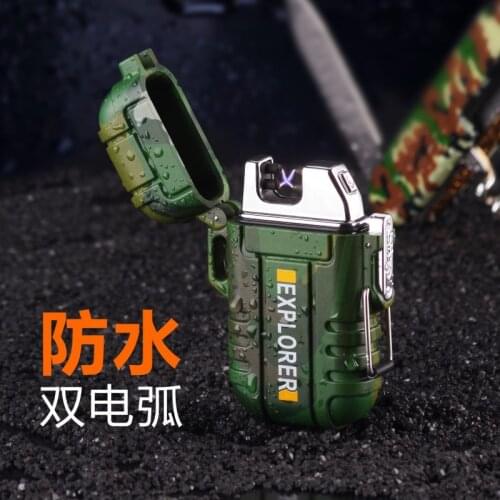 Mini Outdoor Waterproof and Windproof USB Lighter Rechargeable Plasma Double Arc Lighter Portable Camping Sports Gadget