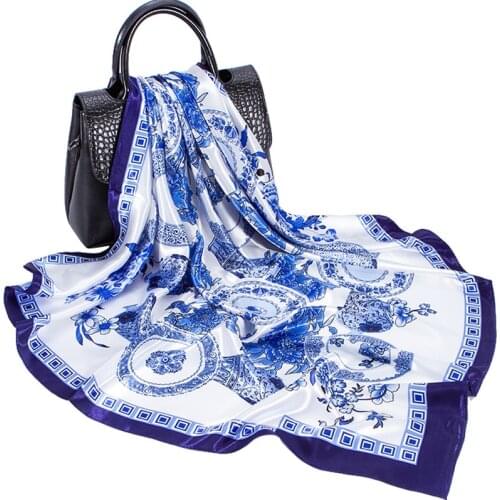 Fashion Imitate Silk Scarf Bandana Chinese Style china Flower Print Shawl Hijab Head Scarfs Headwraps for Women 35"*35"