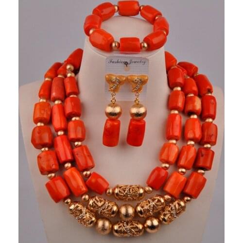 Nigeria Orange Coral Beads Jewelry Set African Wedding Coral Necklace Bridal Jewelry Sets for Women 21-F3-B