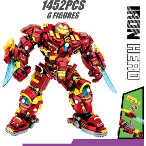 New 1450PCS 6 DOLLS Marvel Avengers HulkBuster Super Heroes Iron Man War Machine Robot Figures Building Blocks Bricks Kids Toys