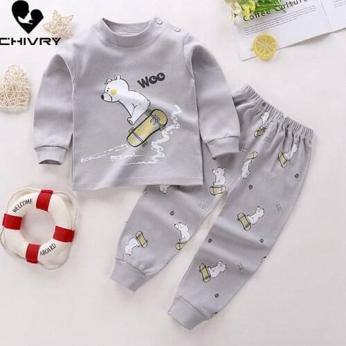 2020 New Kids Boys Girls Pajama Sets Cartoon Print Long Sleeve Cute T-Shirt Tops with Pants Toddler Baby Autumn Sleeping Clothes