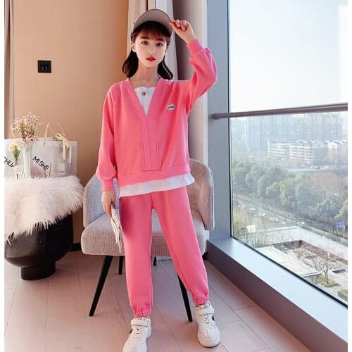 New Solid Boys and Girls Sets 2-15 Years Old Childrens Clothing Long Sleeve Spring and Autumn Kids Casual Clothes Two Pieces