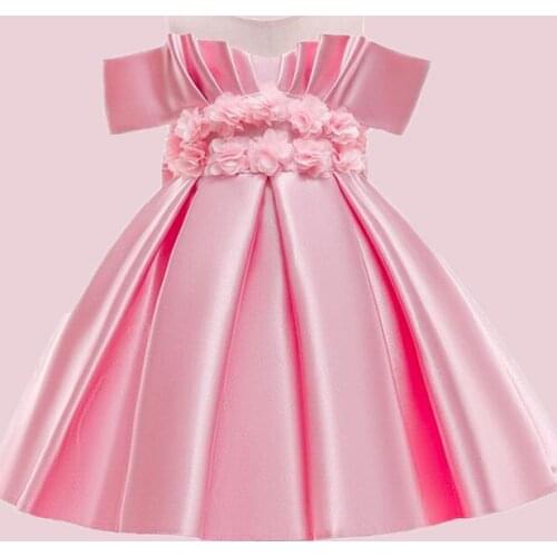 Boiiwant 3-8Y Kids Formal Dress Solid Color Princess Dress Up Round Neck Off Shoulder Party Dress for Kids Girl Fancy for Summer