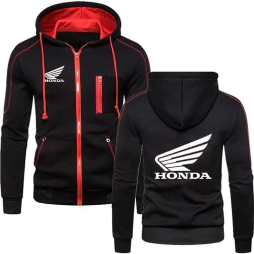 2021 Autumn Winter Honda Car Wing Logo Print Hoodie Casual Sweatshirt Fleece Keep Warm Pullover Sportswear Male Zipper Hoodie