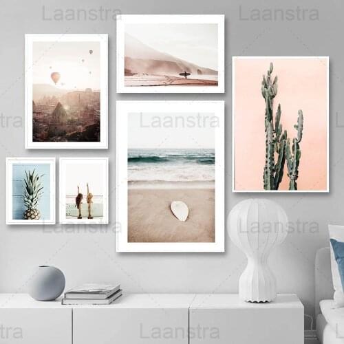 Landscape Home Decoration Painting Hot Air Balloon Rising Over The City Living Room Wall Canvas Poster Sea Shell Prints Cactus