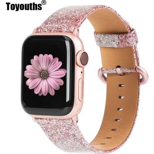 40mm 44mm Genuine Leather Glitter Strap for Apple Watch 38mm 42mm Bands Women Men Replacement Band for iwatch Series 5 4 3 2 1