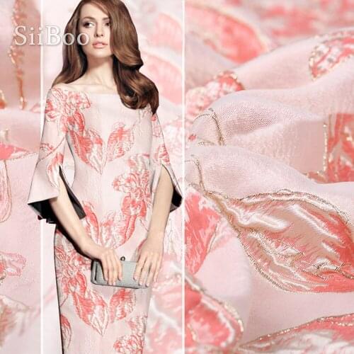American style luxury 3D pink plant with metallic jacquard brocade fabric for dress tissue for sewing cloth tela tejido SP4176